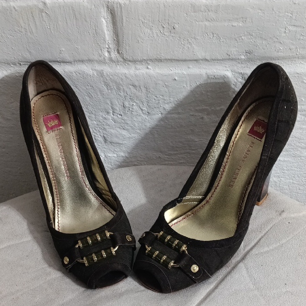 Elegant Brown with Gold Accents Peep-Toe Heels Elaine Turner Size 7